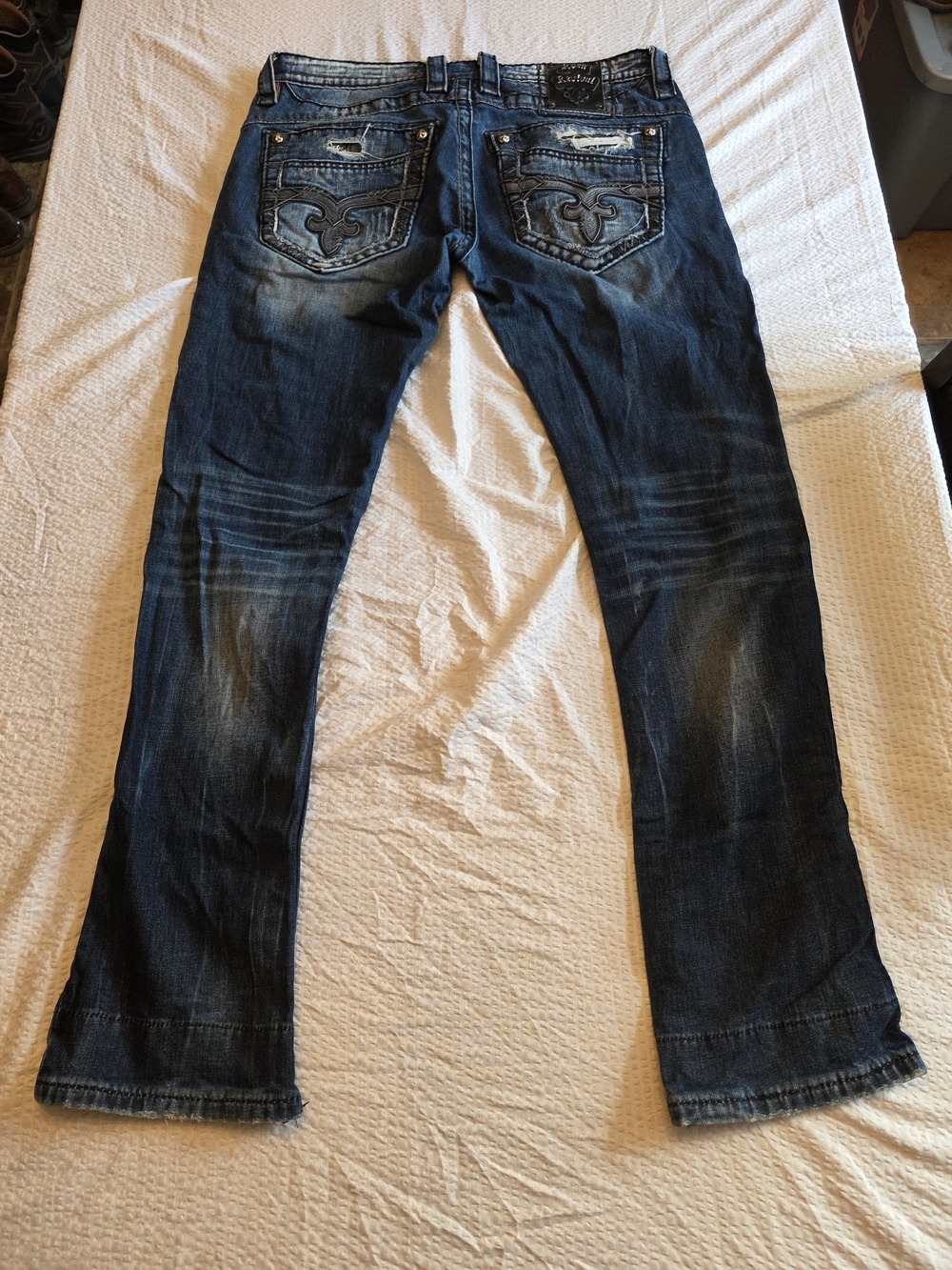 Rock Revival Women's Straight-Leg Dark Blue Distressed Jeans Size 34